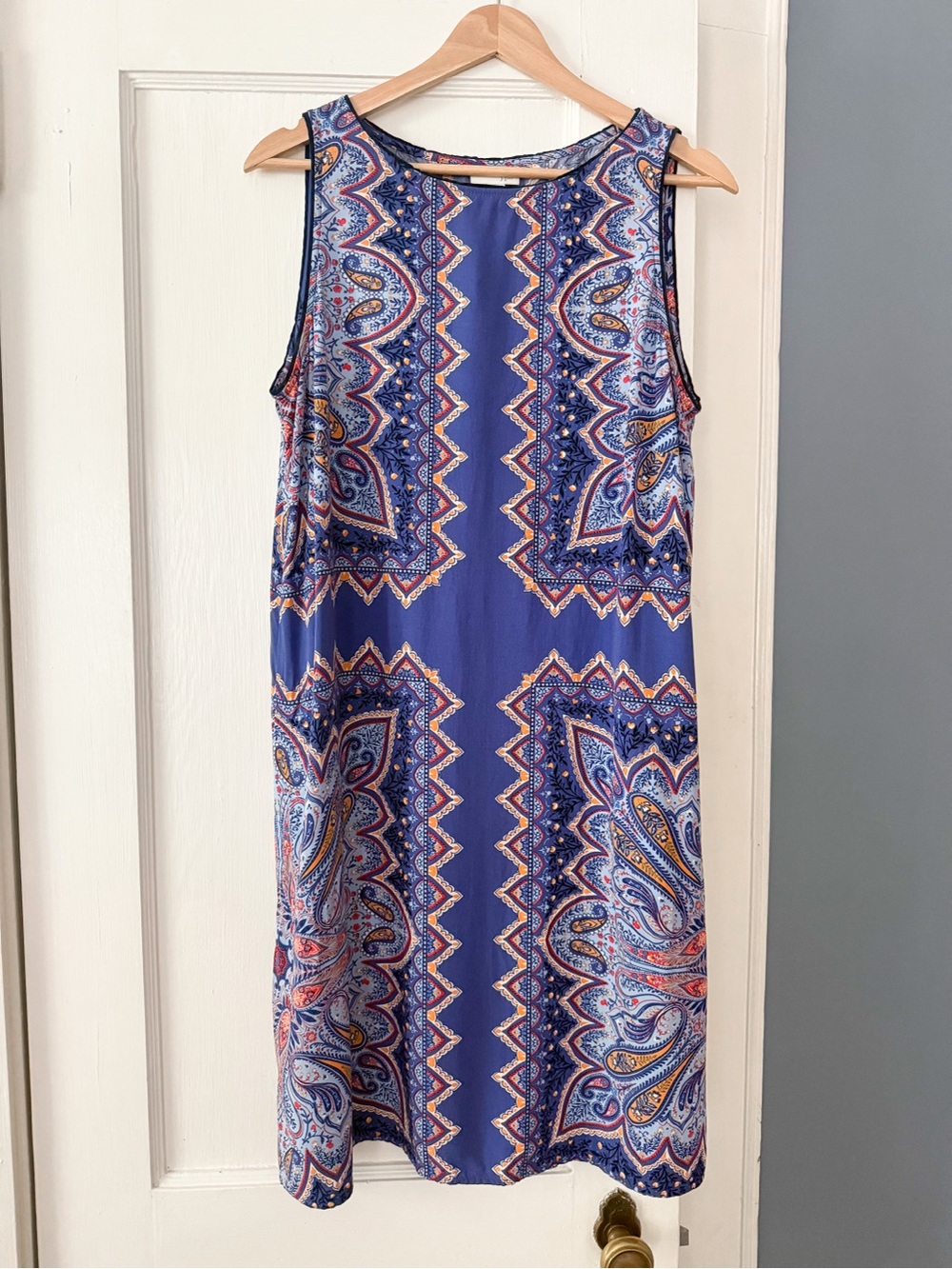 J.Jill Blue Paisley Boat Neck Sleeveless Shift Dress